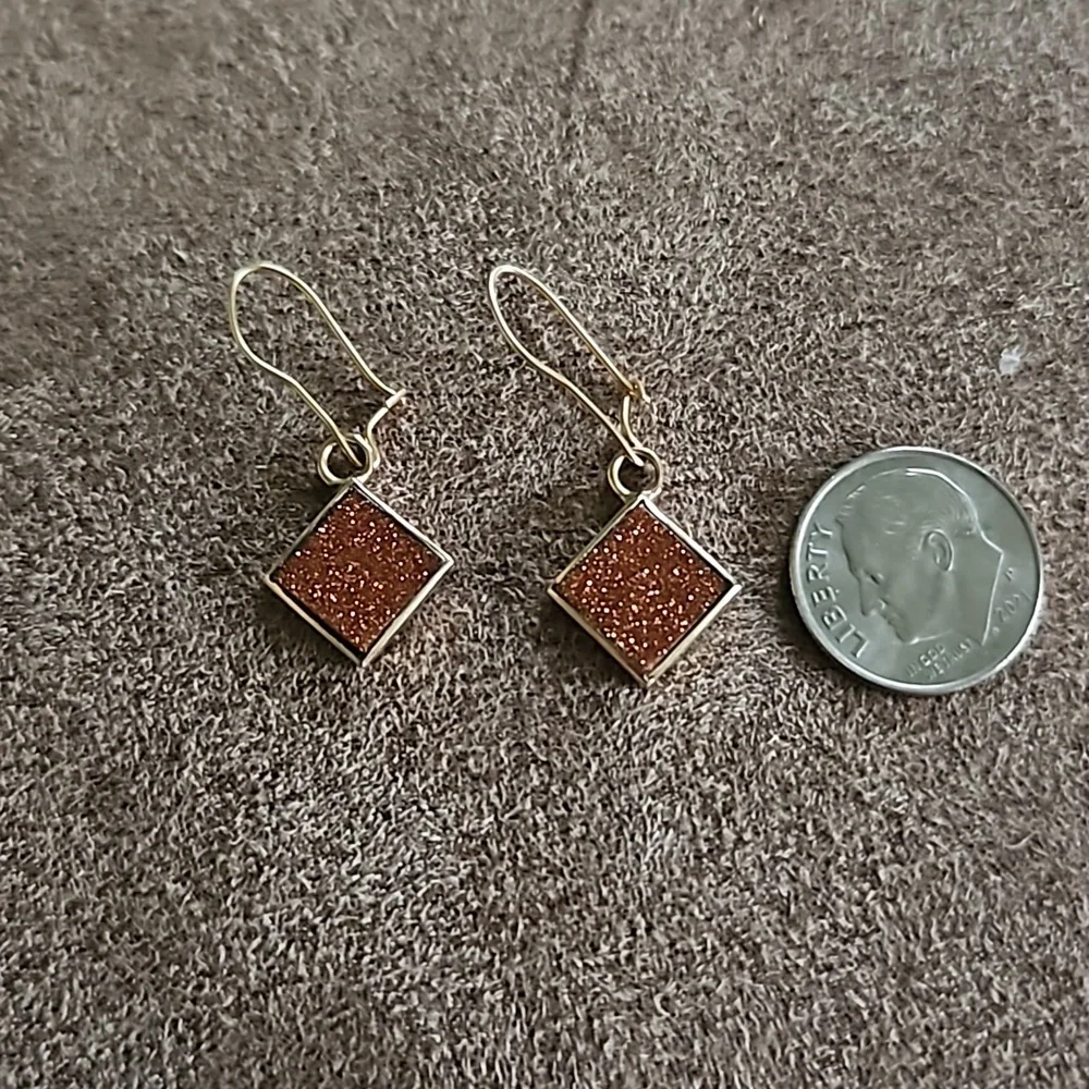 Vintage 1950's 14k and Pink Goldstone Diamond Shaped Earrings
